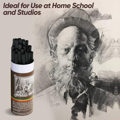25 Pcs Willow Charcoal Sticks, Willow Charcoal,Sizes: 2-4mm,Professional Soft Black Drawing Charcoal for Sketching & Art