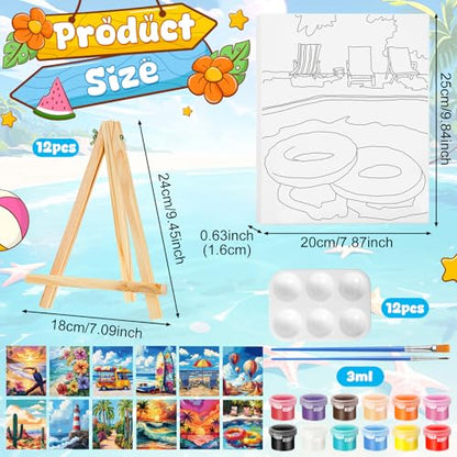 Zhanmai 72 Pcs 12 Sets Sip and Paint Kit Pre Drawn Canvas for Painting 8" x 10" Paint Party Canvas Painting Pre Printed Canvases for Party Favor DIY Virtual Adult's Date Night(Summer Color) - style: Hawaii Landscape