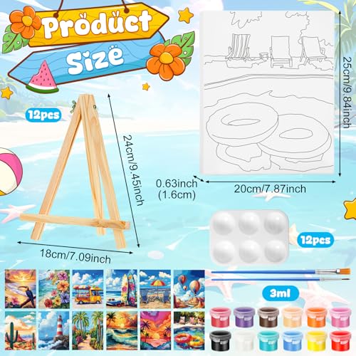 Zhanmai 72 Pcs 12 Sets Sip and Paint Kit Pre Drawn Canvas for Painting 8" x 10" Paint Party Canvas Painting Pre Printed Canvases for Party Favor DIY Virtual Adult's Date Night(Summer Color) - style: Hawaii Landscape