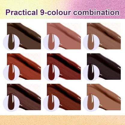 Gradient Painting Gel, 9 Colors Ombre Nail Polish for Pigmented Pat Painting Gel Alomnd Brown Black Color French Manicure DIY Nail Art Long-lasting No-wipe DIY Palette Hot Chocolate - color: Hot Chocolate