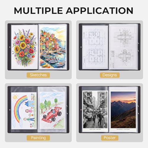 Nicpro 11"x17" Art Portfolio, 30 Pockets Display 60 Pages Art Portfolio Folder with Clear Plastic Sleeves, Artwork Storage Presentation Book for Artists, Painting Carrier Case - size: 11x17"