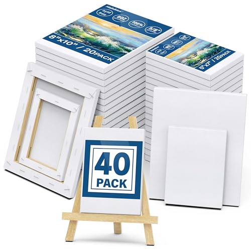 Halobios Blank Canvas for Painting, Bulk Pack of 40-8x10 inches, 5x7inch(20 of Each), 100% Cotton, Primed, 5/8 Inch Profile of Super Value Canvas Pack for Acrylics, Oils & Other Painting Media - size: 40 Pack Mixed - 8×10IN 5×7IN