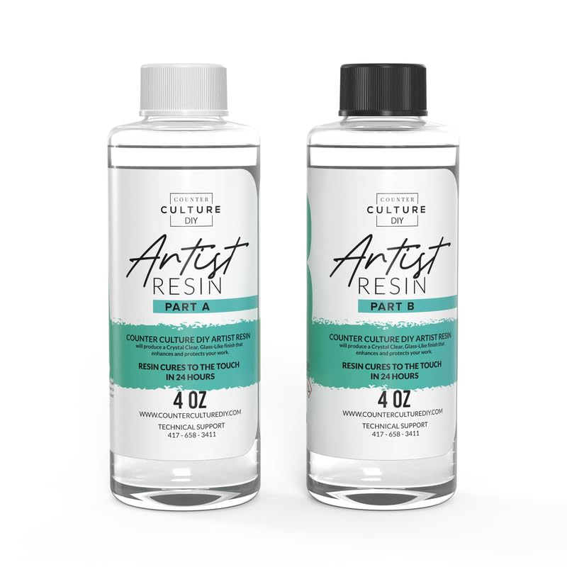 Counter Culture DIY Clear Artist Resin, 8 oz Kit, Art Epoxy Supplies for Metallic Stains Acrylic 100% Solids Easy Coat No VOCs Scratch UV Heat Resistant 500 Degrees… - size: 8oz Kit
