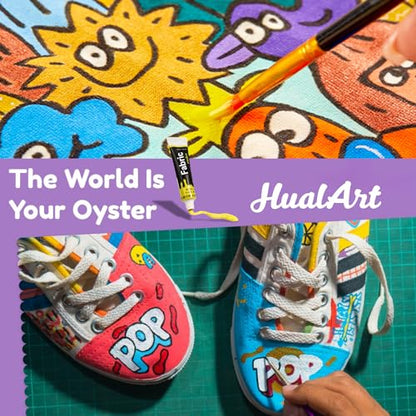 HUAL Fabric Paint Set for Clothes 12 Vibrant Colors Textile Paint with 6 Brushes & Palette Quick-Drying, Non-Toxic Fabric Paint Kit for T-Shirts, Shoes, Canvas, DIY Art & Crafts Premium Gift Box - color: Black Box (Regular)