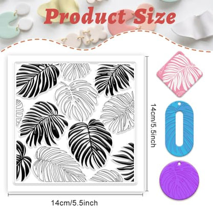 Monstera Turtle Polymer Clay Texture Sheet Silicone Texture Stamp Sheets Plant Leaf Clear Texture Mat Modeling Pattern Pad Reusable for Scrapbooking Clay Pottery Earrings Jewelry Making - style: Turtleback Bamboo Floral