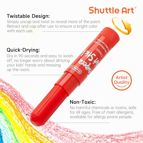 Shuttle Art Tempera Paint Sticks, 60 Pack, 2 Sets of 30 Colors Solid Tempera Paint, Washable, Super Quick Drying, Works Great on Paper Wood Glass Ceramic Canvas for Class School