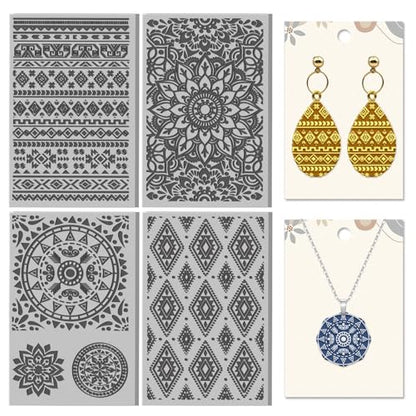 4 Sheets Bohemian Pattern Clay Texture Mat Mandala Polymer Clay Texture Sheets DIY Tools for Pottery Earring Jewelry Making Stamp Engraving Machines, 3.9x2.6inch - style: Bohemian Pattern