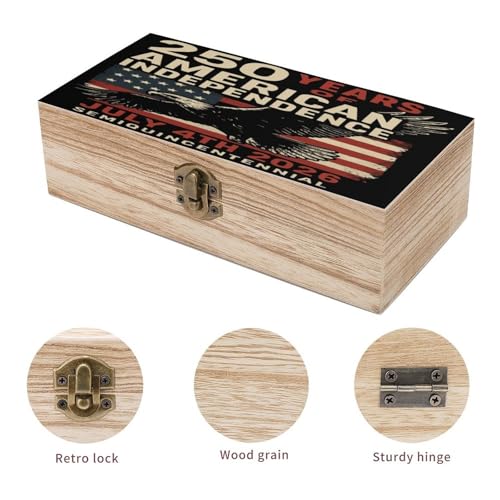 250 Years America Anniversary 1776-2026 Eagle Flag Jewelry Box Wooden Rustic Multi-Purpose Organizer with Front Clasp for Jewelry, Crafts, Accessories & Small Items - color: style-2