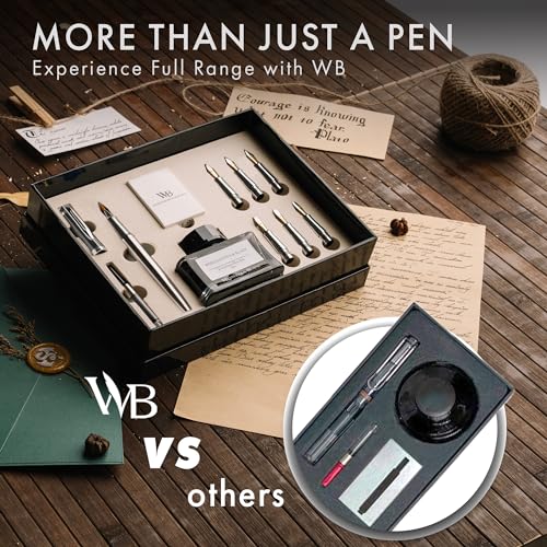 Wordsworth & Black Calligraphy Pen Gift Set, Includes Bottle, 6 Cartridges, 1 Refill Converter, 6 Replacement Nibs, Premium Package, Journaling, Smooth Writing Pens [Silver Chrome] - color: Silver Chrome