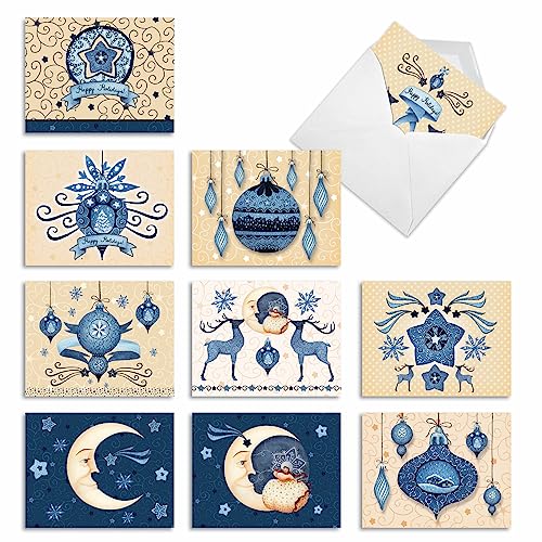 The Best Card Company - 10 Christmas Greeting Cards with Envelopes - Festive, Fun Assorted Holiday Notecards (4 x 5.12 Inch) - Blue Christmas M6700XSG - style: Blue Christmas
