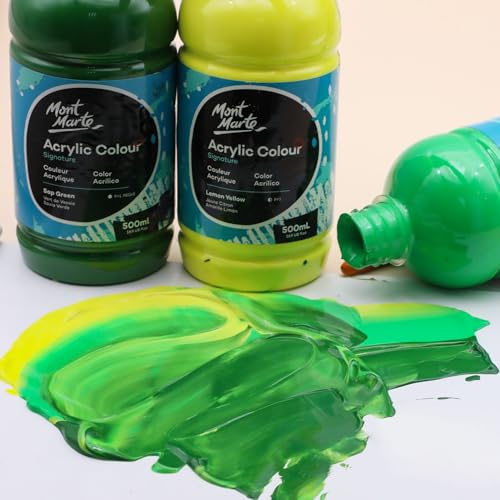 Mont Marte Signature Sap Green Acrylic Paint, 16.9oz (500ml), Semi-Matte Finish, Suitable for Canvas, Wood, Fabric, Leather, Cardboard, Paper, MDF and Crafts - color: Sap Green, size: 16.9 Fl Oz (Pack of 1)