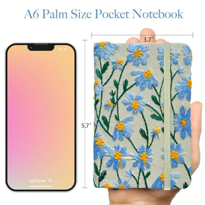Pocket Notebook, Small Sketchbook, A6 Journal, 4x6, Daisy Gifts for Women, Floral Notebook, Embroidery Journal, Blank Paper, Hardcover, Lay Flat, Elastic Band, Diary for Girls, Blue Daisy - color: A6-Band-Blue, style: Plain