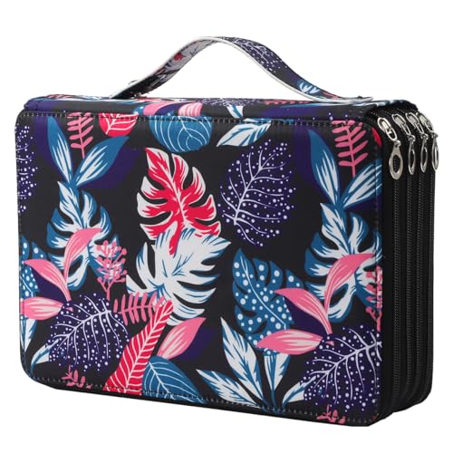 200 Slots Pencil Case - Large Capacity Pencil Holder with Zipper Closure, Twill Fabric Pencil Case Organizer for Artist - color: Black Leaves, size: 200