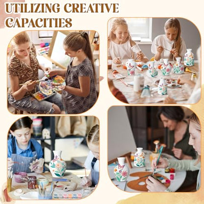 Fuyoooo 6 Sets Paint Your Own Vases Ceramic Vase to Paint Unpainted White Vases Ceramic Painting Kit for Adult with Brush Underglaze Paints Palettes for Adults Porcelain Vase DIY Summer Holiday