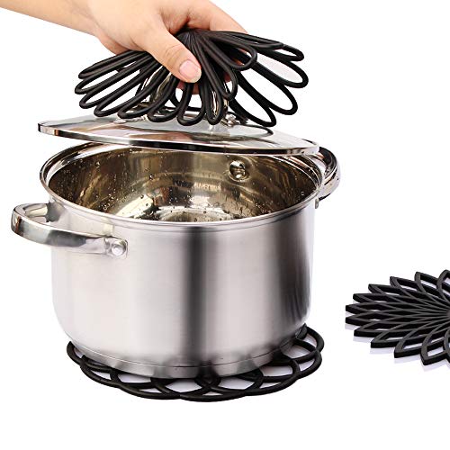 ME.FAN Silicone Trivet Mat - Kitchen Hot Pads for Pots & Dish - Insulated Teapot Trivet - Flexible, Durable, Non-Slip Large Coasters 3 Set Black - color: 3set-black