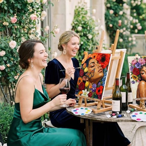 Cholemy 36 Pcs Paint and Sip Kit for Adults 8''x10'' Pre Drawn Canvas for Painting DIY Afro Acrylic Painting Kit Wood Easel Brushes Date Night Bulk for Summer 4th of July Party Gift(Floral Lady) - style: Floral Lady