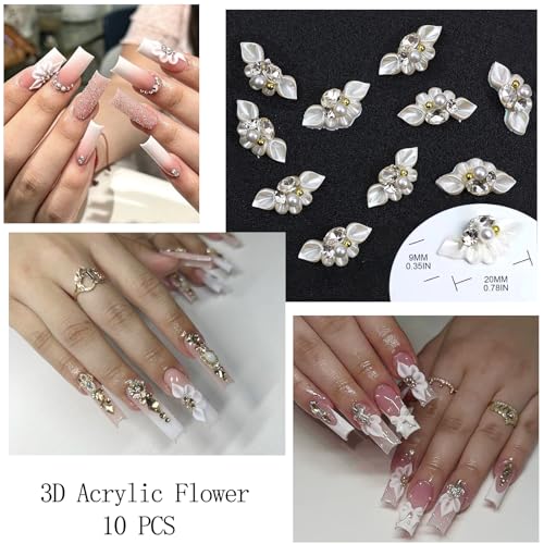 Nail Art Charms with Rhinestones Glue Gel White Flatback Pearls Luxurious Nail Charms Supplies Accessories Gold Steel Ball Nails Gems Jewelry Pearls for Women Nails Design - color: Colorful-08