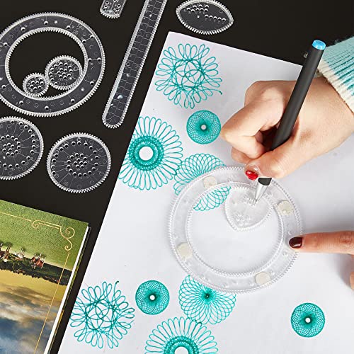 Chivao Spiral Art Kit Circle Stencils Drawing Tool Gear Geometric Ruler Circle Template Drawing Kit Plastic Spiral Curve Stencils with Pens Paper for Back to School Gifts DIY Crafts Sketch(Classic) - style: Classic