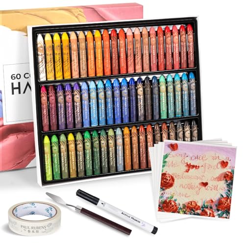 Paul Rubens Oil Pastel Set, Artist Oil Pastels, Oil Art Kit, Includes 60 Brightly Colored HAIYA Soft Oil Pastels + 1 Palette Knife+ 1 Roll of Masking Tape+ 1 Acrylic Marker + 10 Oil Pastel Paper - style: 60 Colors Kit