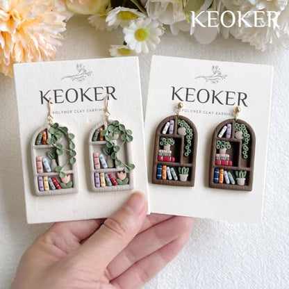 Keoker Back to School Clay Cutters, Polymer Clay Earrings Cutters for Jewelry Making, Bookshelf Polymer Clay Cutters, Teacher Clay Cutters for Earrings, 8 Shapes Clay Earring Cutters