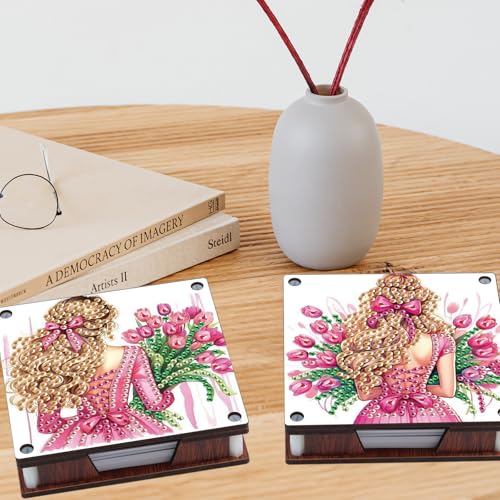 JISHSHAY 2 PCS Diamond Art Note Box Woman Diamond Painting Memo Boxes Flower Gem Painting Gem Art Memo Pad Holder Mosaic Kits for Adults Embroidery Kit Note Pad Holder, Contains 120 Sheets of Paper - color: Woman 4