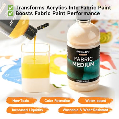 Shuttle Art Fabric Medium, 16.9 oz /500ml Professional Textile Medium for Fabric Painting, Improve Acrylic & Fabric Paint Adhesion, Softness, Vibrancy, Prevent Fading, Ideal for T-Shirts,Shoes,Jeans,Bags - size: 16.9 Fl Oz (Pack of 1)