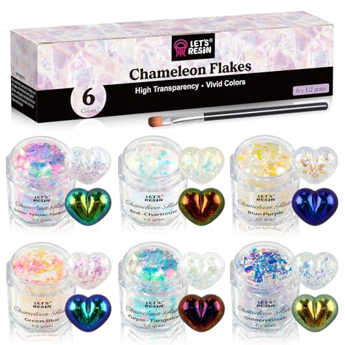 LET'S RESIN Opal Chameleon Flake, Transparent Glitter Flake for Epoxy Resin, 6 Colors Iridescent Color-Shift Pigment Powder for Resin Molds/Silicone Molds/Tumblers/Nail Art, Resin Supplies - color: Transparent flakes