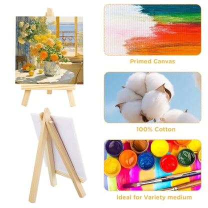 20Pack 4 x 4 Inch Mini Canvases with Easel Sets, Art Canvases Painting Kit for Kids Teenagers