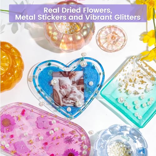 Vivresina Epoxy Resin Kit with Molds for Beginners -17 oz Super Clear Epoxy Resin Complete Kit Include Mica Powders, Glitters, Dried Flowers and Other Resin Supplies, for Adults Crafts Kits,DIY Gift
