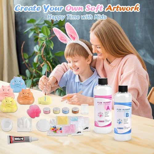 Faburo Taba Squishy Kit, 3 Levels DIY Softness, 18oz 41 Parts Upgrade Silicone Rubber Taba Squishies with 3 Mold- Cat Paw Hamster Fish, Taba Squishy Maker Molds Pack, Tabba Squishies Making Kit