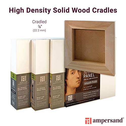 Ampersand Art Supply Primed Smooth Artist Panel | 8" x 8" | 7/8" Cradled Profile | Gessoed Wood Painting Panel for Oil, Acrylic & Mixed Media | Canvas Board & Wood Panel Alternative - color: 7/8" Cradled Profile, size: 8" x 8"