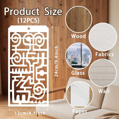 12 Sheets Abstract Texture Painting Stencils, 12 Styles Geometric Brick Damask Texture Layering Templates Reusable Border Stencil for Painting on Wall Wood Home Decor - style: Abstract