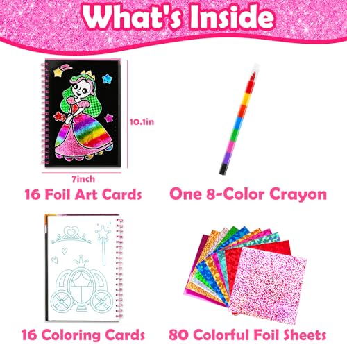 FUNNYB&G Foil Art Craft Kit for Girls 4-10 Years Old: Mess-Free & No-Glue, Create 16 Sparkly Princess Unicorn Pictures – Perfect Travel Toy & Birthday Gift for Kids (Princess) - style: Princess