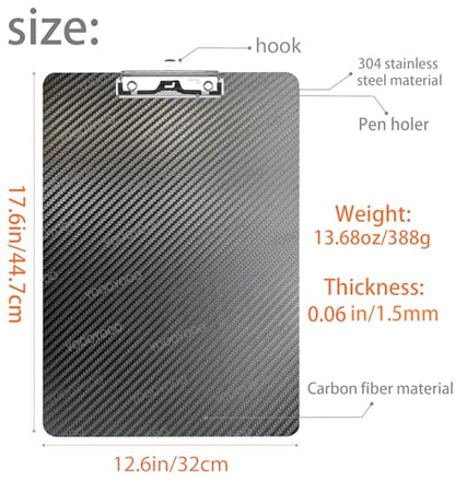 12.6 * 17.6 * 0.06inch 304 Stainless Steel Clip Super Hard&Portable Carbon Fiber Clipboard with Hook&Pen Holder,Strong Low Profile Clip,Dry Carbon Clip Board,Writing Board,Ledger a3 8k - color: 304 Stainless Steel Clip, size: 12.6*17.6*0.06inch+1Clip