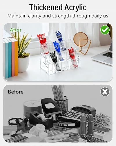 3-Layer Clear Acrylic Pen Holder & Desk Organizer | Desktop Pencil Cup, Makeup Brush Display Stand & Stationery Storage Case for Office, School and Home - size: 3 Layers