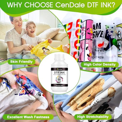 CenDale Premium DTF Black Ink - 500ML for PET Film, Refill Ink for Epson ET-8550, L1800, L800, R2400, R1390, P400, P800, XP15000, Heat Transfer Printing Direct to Film - color: Black, style: DTF Ink