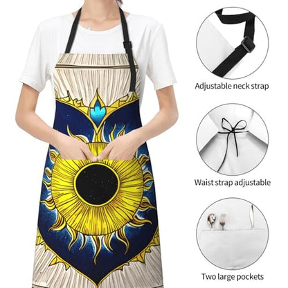 Cartoon heart sun Heavy Duty Waterproof Apron with Pockets for AdultsResistant Grilling, Gardening, Painting - color: Cartoon Heart Sun