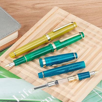 Jinhao 82 Acrylic Fountain Pen, Iridium Medium Nib with Ink Converter, Transparent Jungle Green Classic Design Smooth Writing Pen (Gold Trim) - color: Jungle Green Clear (Gold Trim), style: Medium (0.7 mm)