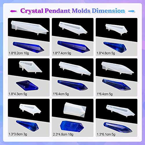 LET'S RESIN Resin Molds 18Pcs Pendulum Crystal Silicone Molds,Multi-Facet UV Resin Jewelry Molds for Quartz Crystals Pendants, Necklace