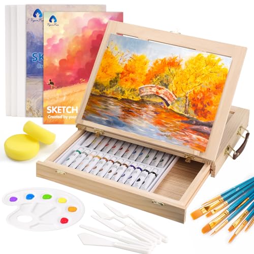 VigorFun Painting Supplies Set, 49 Pieces Watercolor Painting Kit with Wooden Tabletop Easel, Includes Watercolor Paints, Brushes, Palette, Canvas Panels and Painting Pads, for Artists, Adults