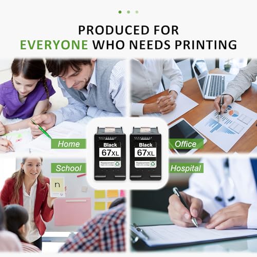 67XL Black Ink Cartridge Replacement Compatible with HP 67 XL, Works with DeskJet 2700e 2755e 4155e 4255e and Envy 6000 6055e 6455e Printers (2 Black) - size: 67XL 2 K