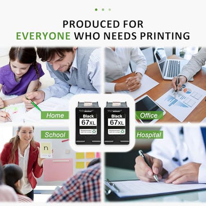 67XL Black Ink Cartridge Replacement Compatible with HP 67 XL, Works with DeskJet 2700e 2755e 4155e 4255e and Envy 6000 6055e 6455e Printers (2 Black) - size: 67XL 2 K