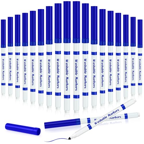 Fullhawl 18 Pcs Line Washable Markers Bulk Blue Fine Tip Markers Set Coloring Thin Tip Drawing Washable Pen for Kids Art School Classroom Back to School Gender Reveal Party Supplies, Ages 6+ - color: Blue