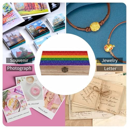 Rainbow Glitter Gay Pride Flag Jewelry Box Wooden Rustic Multi-Purpose Organizer with Front Clasp for Jewelry, Crafts, Accessories & Small Items - color: style-6