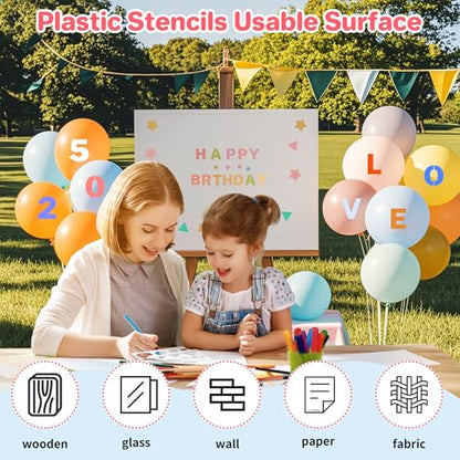 36Pcs Letter Stencils for Painting 1/2,3/4,1,5/4,2Inch Small Reusable Plastic Letter Geometric Alphabet and Number Templates for Scrapbooking Walls Art Projects Notebook Journal Home Decor Custom Sign