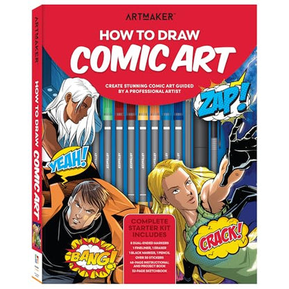 Art Maker: How to Draw - Comic Art - Complete Starter Kit, Studio Set, Instruction Book, Sketchbook, Dual-Tip Markers, Stickers & Drawing Tools, Adult