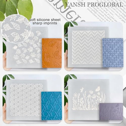 12 Pcs Polymer Clay Texture Sheets, Silicone Texture Mats, Clay Tools | Boho, Floral, Mandala & Botanical Designs, Soft Silicone, Crisp Texture Imprints, Flexible Pattern Transfer