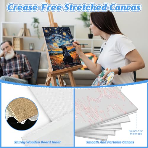 KEYIFA 2 Pack Paint by Numbers Kit, Stretched Canvas Boards for Painting for Adults, Crease-Free Acrylic Oil Painting for Students Favor Sip & Paint Party Supplies, Starry Sky Dog + Cat (8x12in)