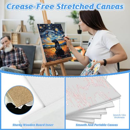 KEYIFA 2 Pack Paint by Numbers Kit, Stretched Canvas Boards for Painting for Adults, Crease-Free Acrylic Oil Painting for Students Favor Sip & Paint Party Supplies, Starry Sky Dog + Cat (8x12in)