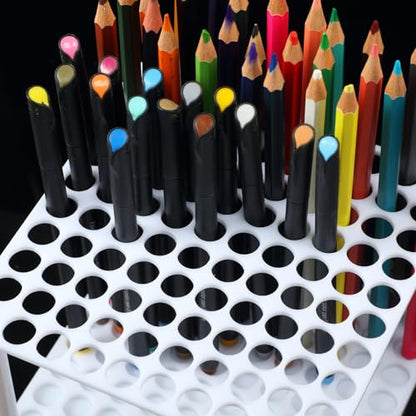 Outus 96 Holes Pencil Brush Holder Acrylic Paintbrush Holders Desk Organizer Stand Holder for Pencil Pen Paint Brushes Modeling Tool Office Art Supplies(White) - color: White
